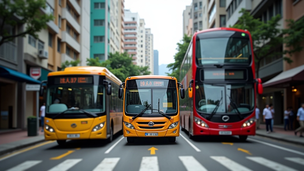 Bus and minibus on busy Hong Kong street with traffic