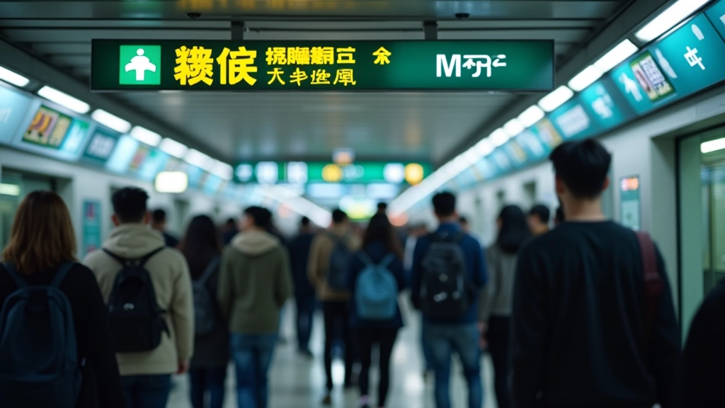 Busy Hong Kong MTR station during peak commuting hours with crowds of passengers