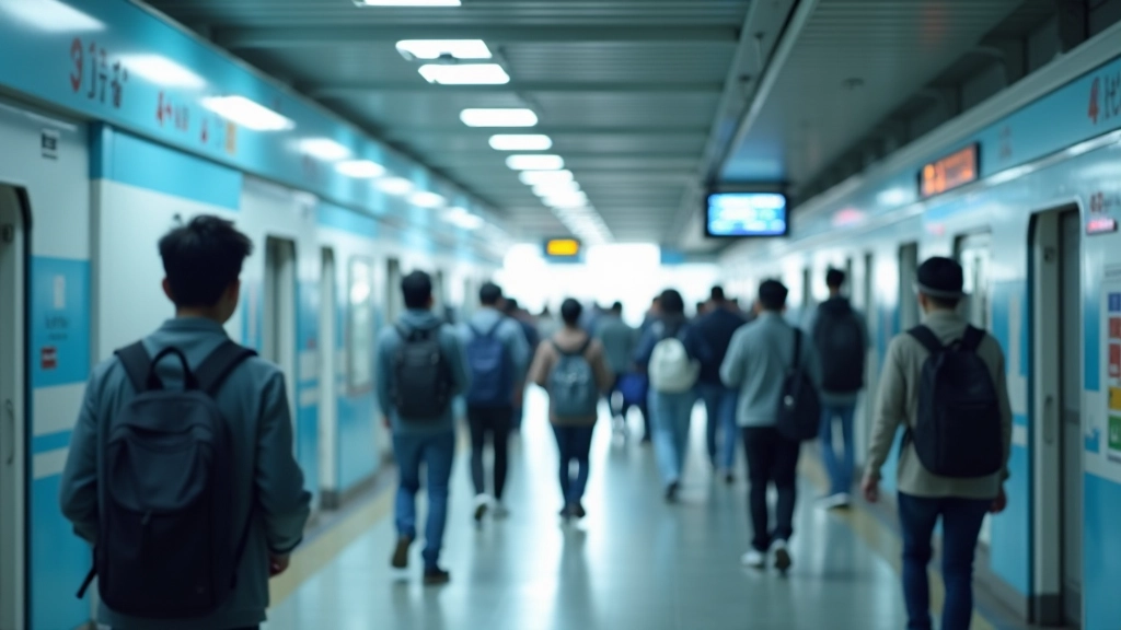 Modern MTR station with commuters during morning rush hour